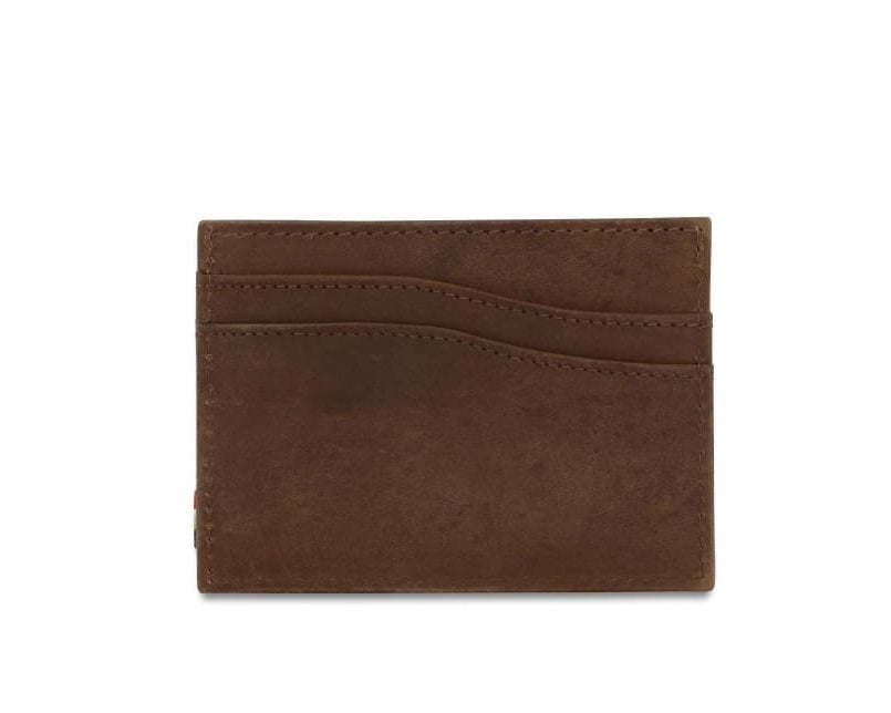 Front view of Leggera Card Holder Brushed in Brushed Brown with a pull tab.