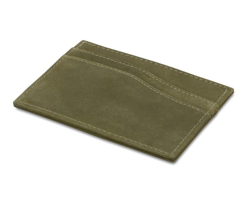 Front view of Leggera Card Holder Vintage in Olive Green.