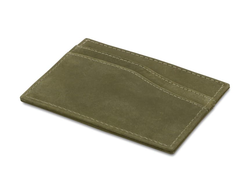 Front view of Leggera Card Holder Vintage in Olive Green.