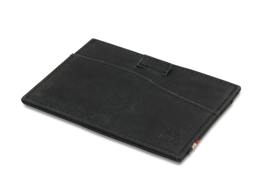 Front view of Leggera Card Holder ID Window Brushed in Brushed Black with a pull tab.