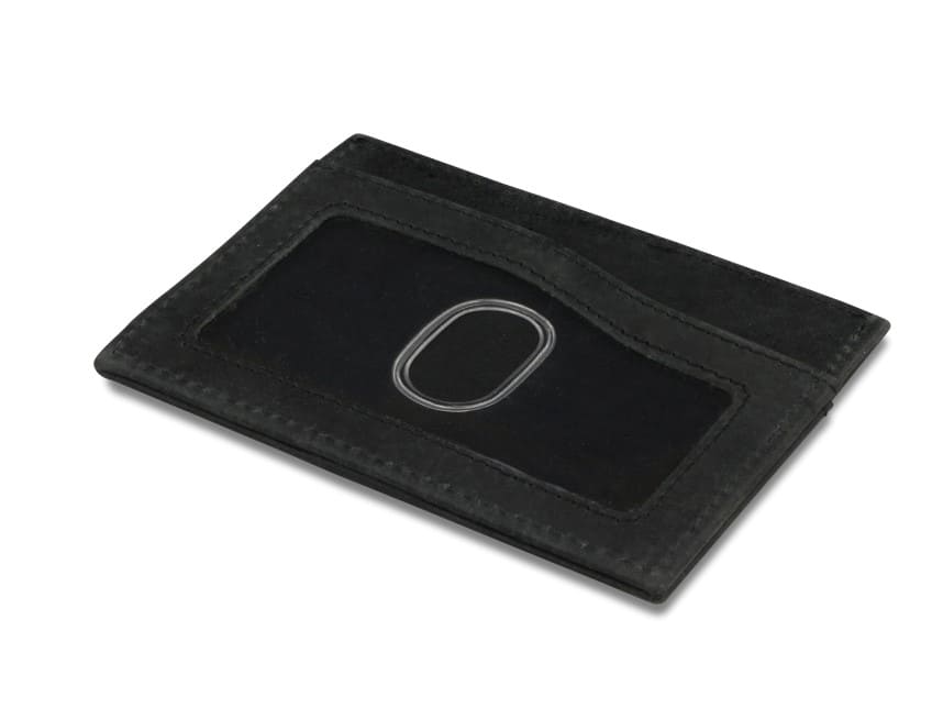 Back view of Leggera Card Holder ID Window Brushed in Brushed Black with an ID window.
