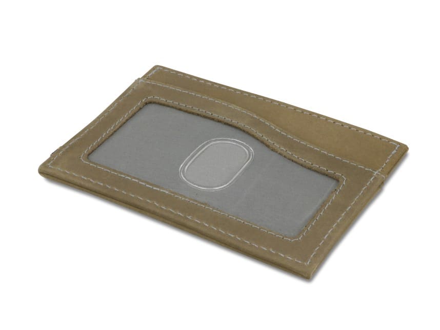 Back view of Leggera Card Holder ID Window Vintage in Metal Grey with an ID window.