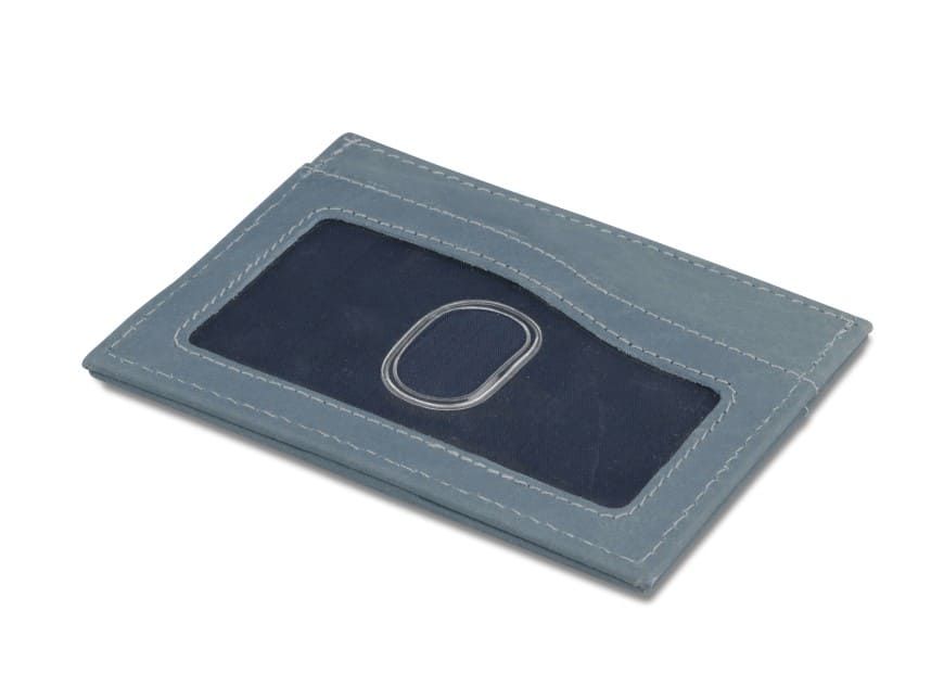 Back view of Leggera Card Holder ID Window Vintage in Sapphire Blue with an ID window.