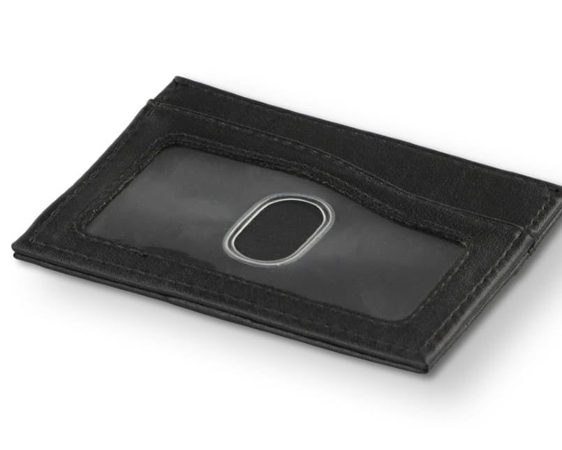 Front view of Leggera Card Holder ID Window Vegan in Cactus Black with an ID window.