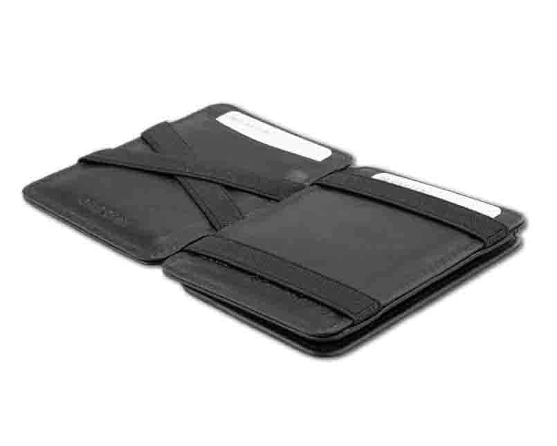 Open view of the Urban Magic Coin Wallet in Black with money.