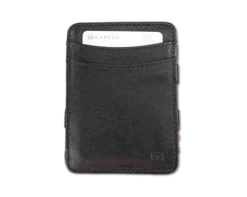 Front view with card of the Urban Magic Coin Wallet in Black.