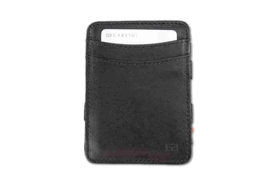 Front view with card of the Urban Magic Coin Wallet in Black.