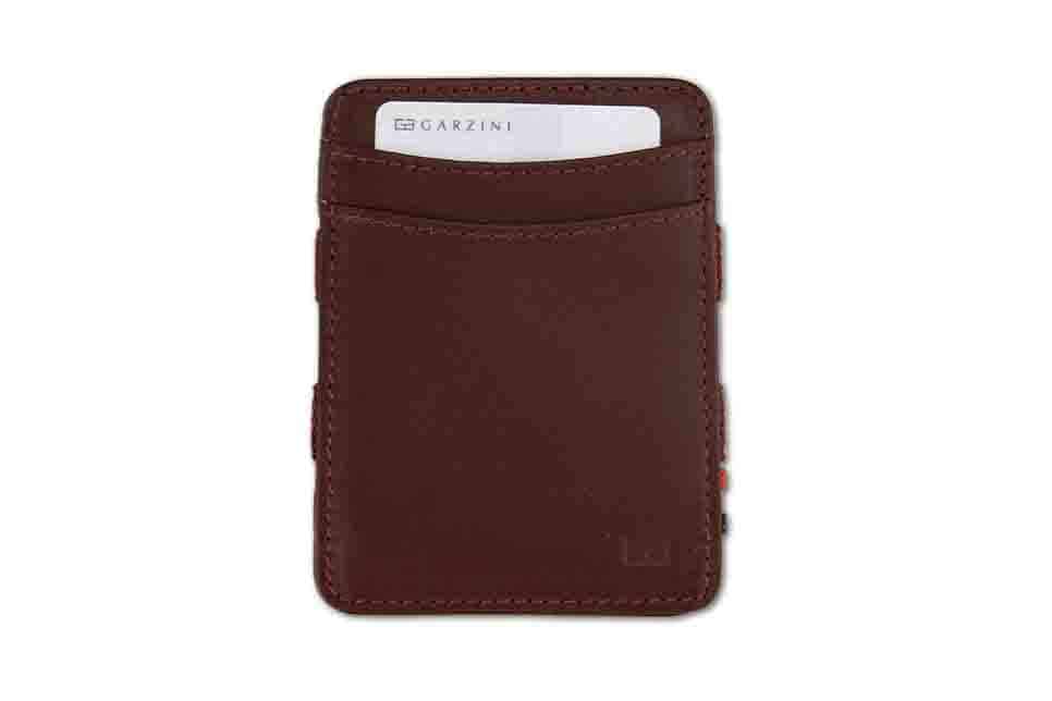 Front view with card of the Classic Magic Coin Wallet in Burgundy.