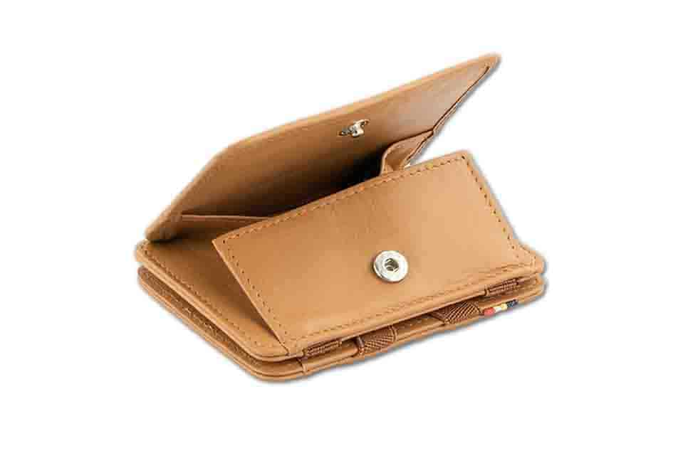 Coin pocket  of the Classic Magic Coin Wallet in Cognac.