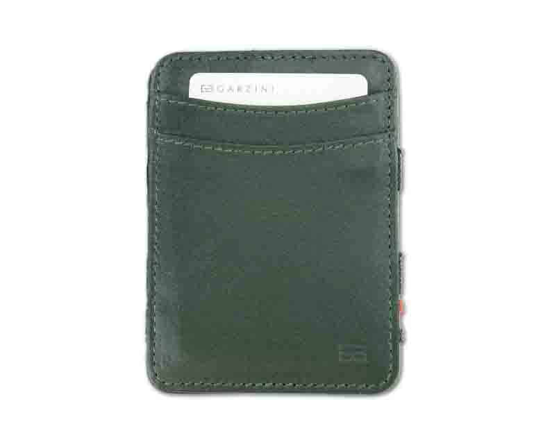 Front view with card of the Urban Magic Coin Wallet in Green.