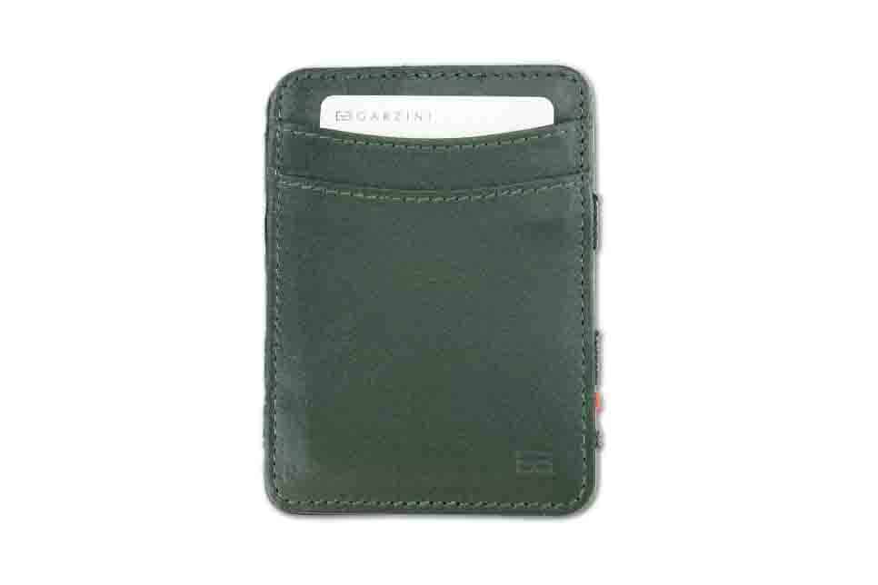 Front view with card of the Classic Magic Coin Wallet in Green.