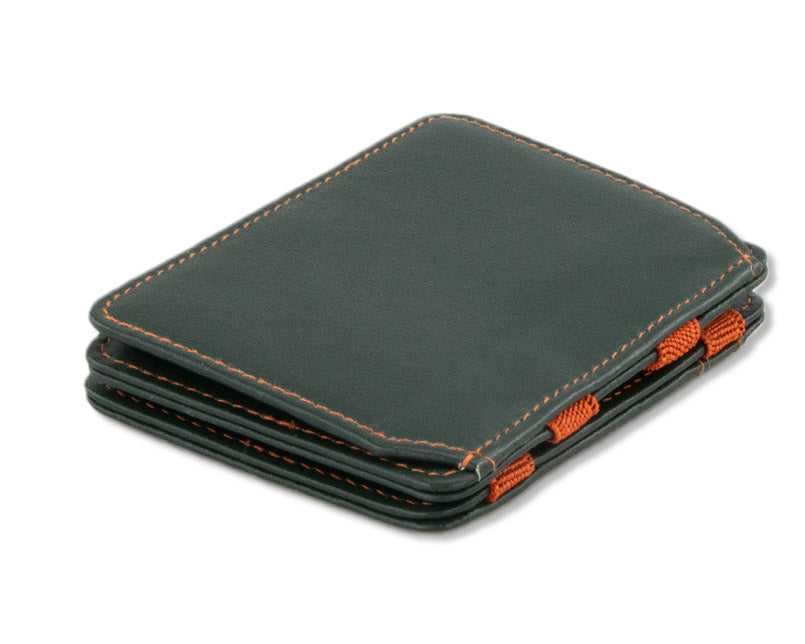 Back side view of the Urban Magic Coin Wallet in Green-Orange.