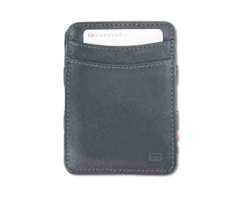 Front view with card of the Urban Magic Coin Wallet in Grey.