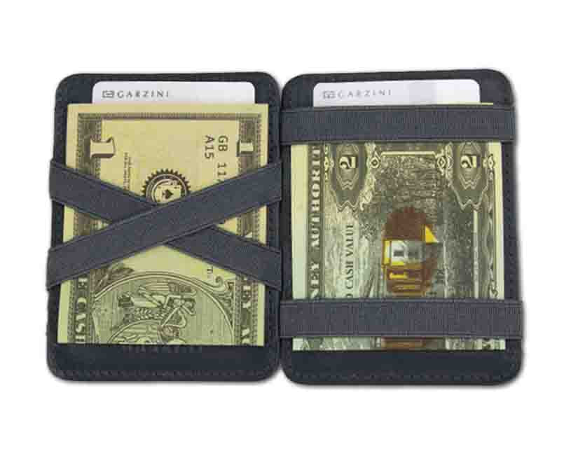 Open view of the Urban Magic Coin Wallet in Grey with money.