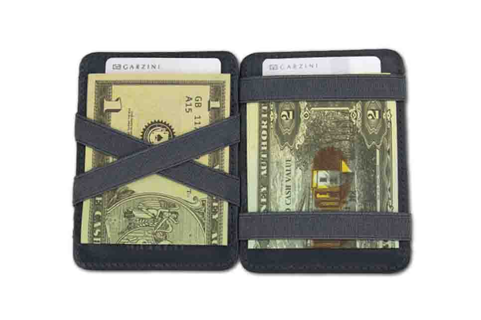 Open view of the Classic Magic Coin Wallet in Grey with money..