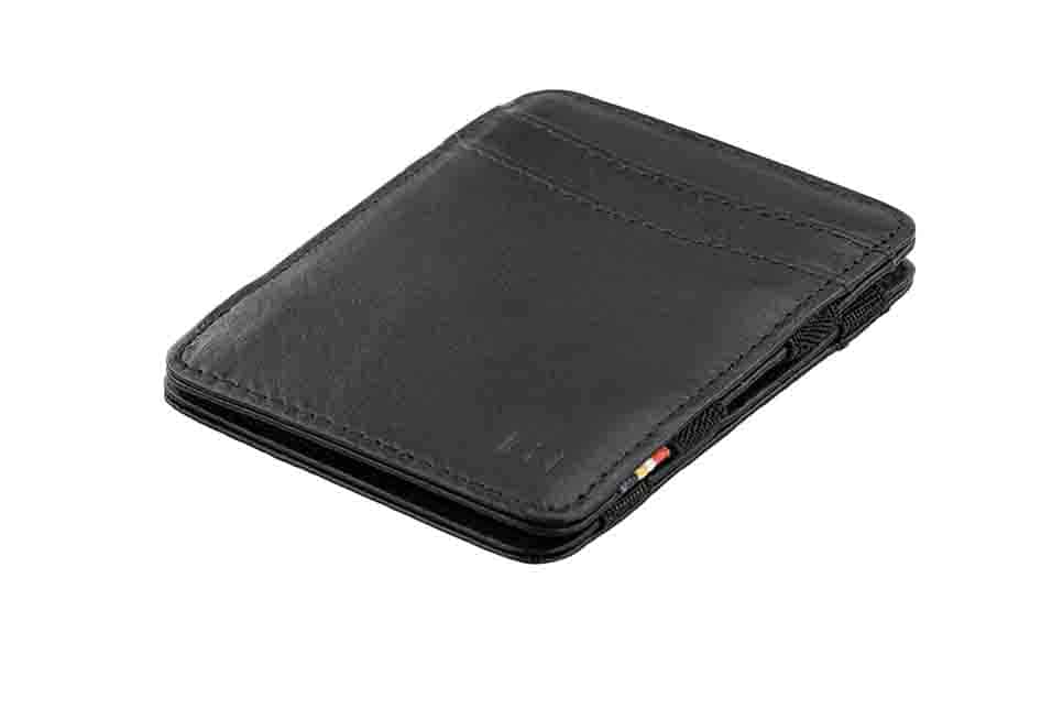 Front side view with card of the Classic Magic Wallet in Black.