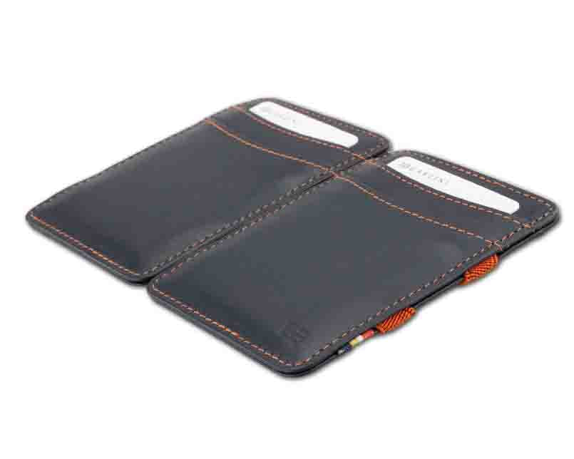 Front and back view of the Urban Magic Wallet in Blue-Orange. 