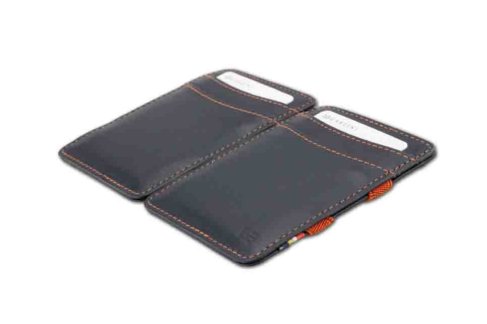 Front and back view of the Urban Magic Wallet in Blue-Orange. 