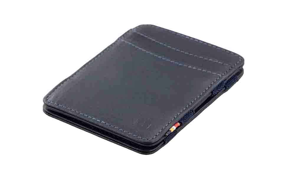 Front side view with card of the Classic Magic Wallet in Blue.