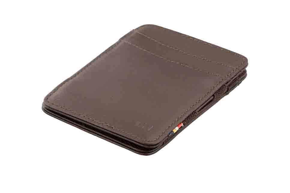 Front side view with card of the Classic Magic Wallet in Brown.
