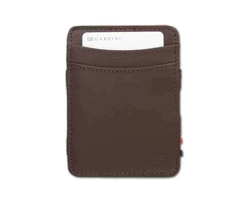 Front view with card of the Urban Magic Wallet in Brown.