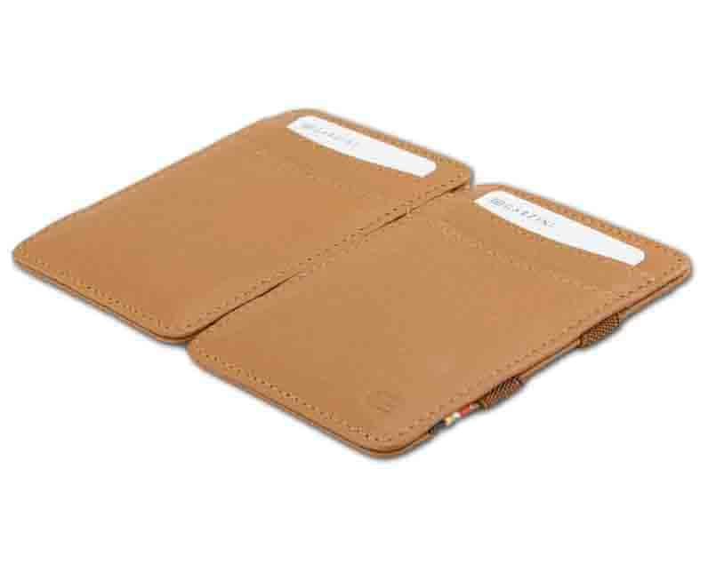 Front and back view of the Urban Magic Wallet in Cognac. 