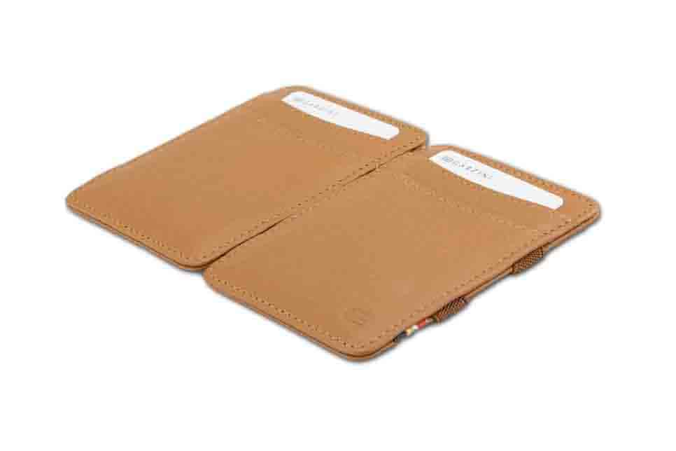 Front and back view of the Urban Magic Wallet in Cognac. 