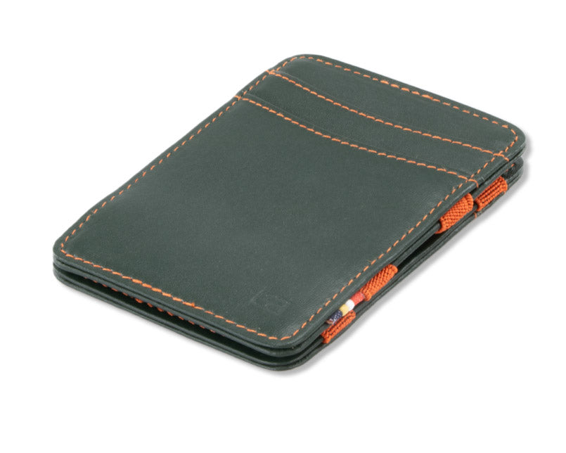 Front side view of the Urban  Magic Wallet in Green-Orange.