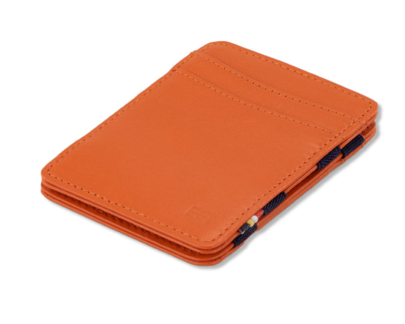 Front side view of the Urban  Magic Wallet in Orange-Blue.