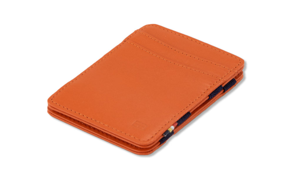 Front side view of the Urban  Magic Wallet in Orange-Blue.