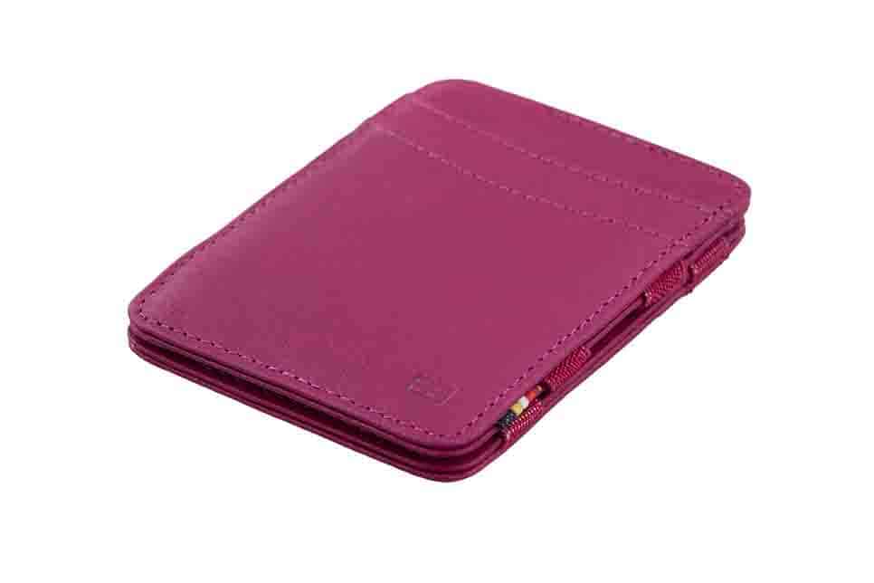 Front side view with card of the Classic Magic Wallet in Raspberry.