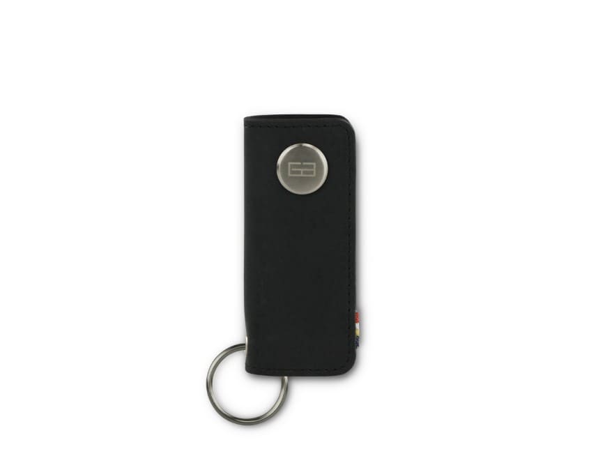 Front view of Lusso Vintage Key Holder in Brushed Black with with a key holder ring.