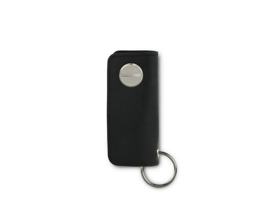 Back view of Lusso Vintage Key Holder in Brushed Black with with a key holder ring.
