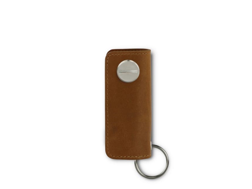 Back view of Lusso Vintage Key Holder in Brushed Cognac with with a key holder ring.