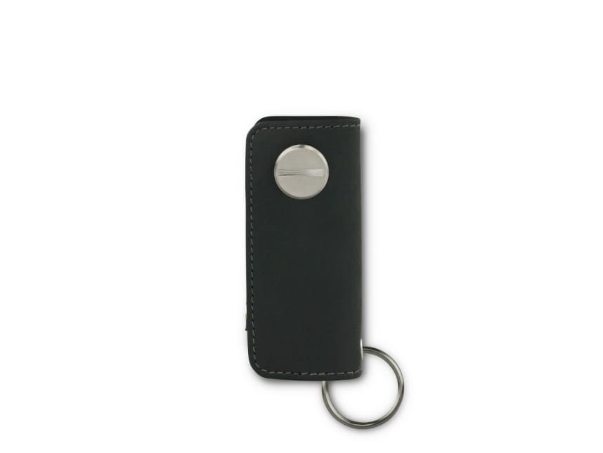 Back view of Lusso Key Holder in Carbon Black with with a key holder ring.