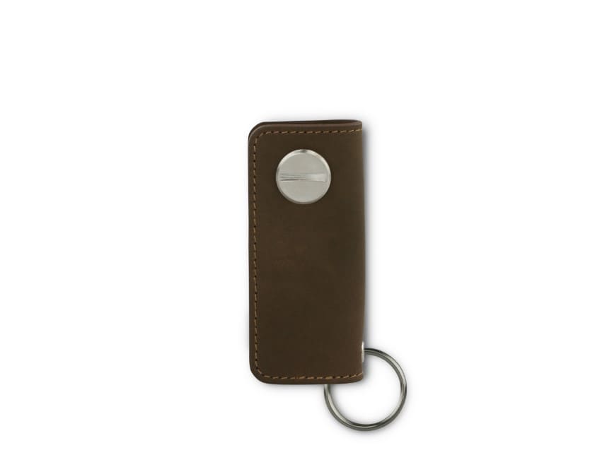 Back view of Lusso Key Holder in Java Brown with with a key holder ring.