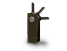 Side view of Lusso Key Holder in Java Brown with with a key holder ring and 3 keys. 