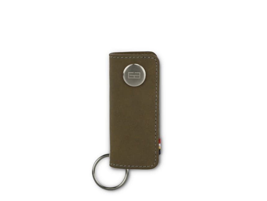 Front view of Lusso Key Holder in Metal Grey with with a key holder ring.