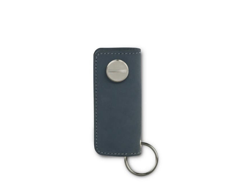 Back view of Lusso Key Holder in Sapphire Blue with with a key holder ring.