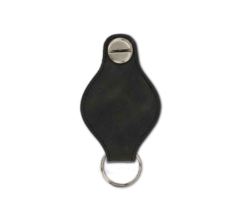 Back view of Lusso AirTag Key Holder in Brushed Black with a key holder ring.
