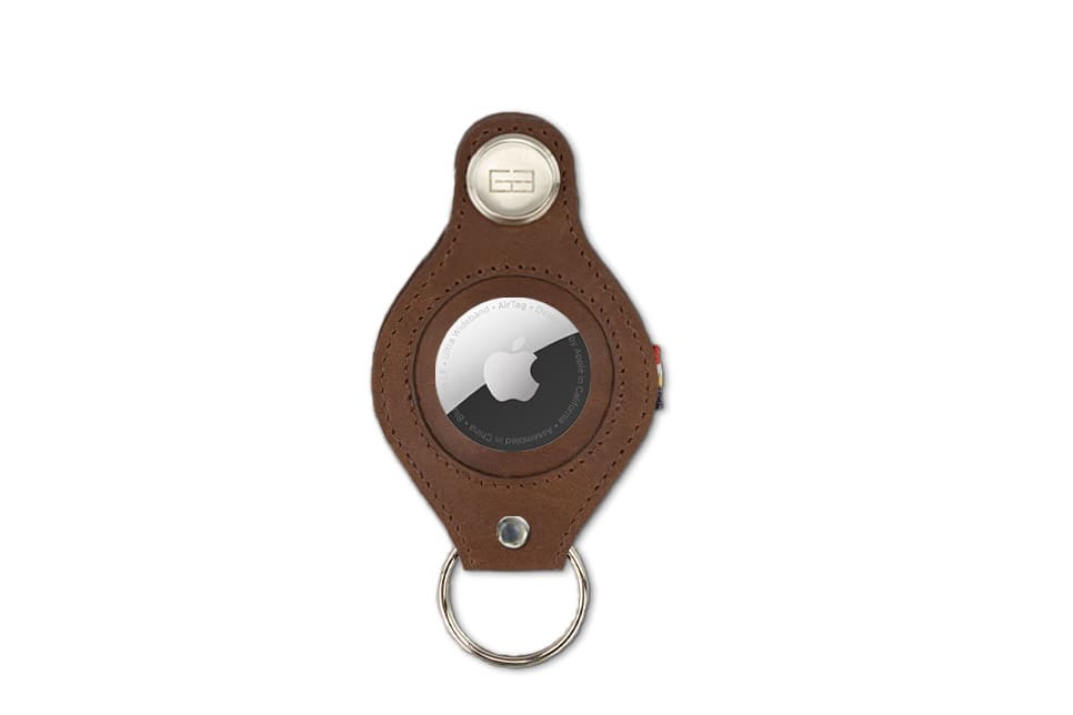 Front view of the Lusso AirTag Key Holder in Brushed Brown with an AirTag compartment.