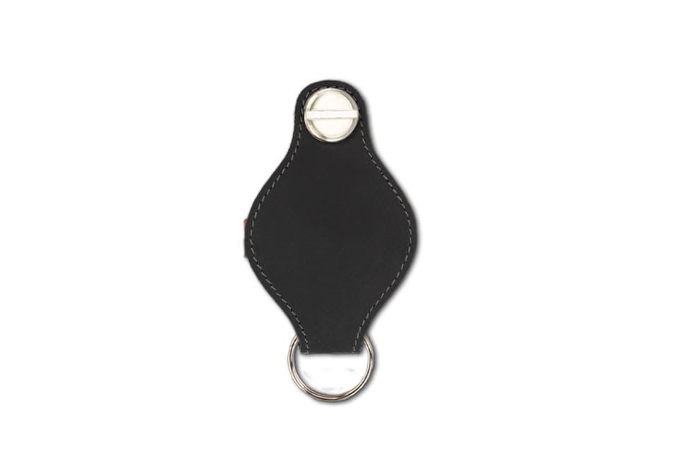 Back view of Lusso AirTag Key Holder in Carbon Black with a key holder ring.