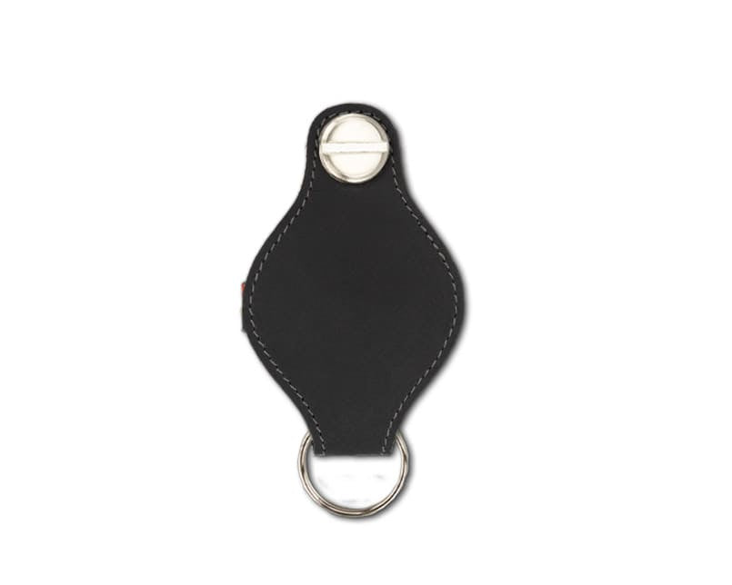 Back view of Lusso AirTag Key Holder in Carbon Black with a key holder ring.