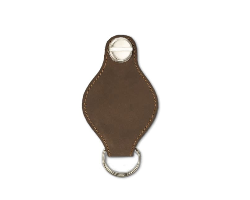 Back view of Lusso AirTag Key Holder in Java Brown with a key holder ring.
