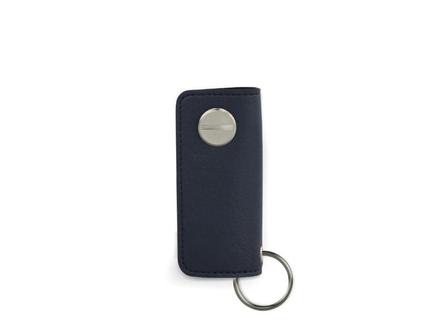 Back view of Lusso Key Holder Vegan in Cactus Blue with with a key holder ring.