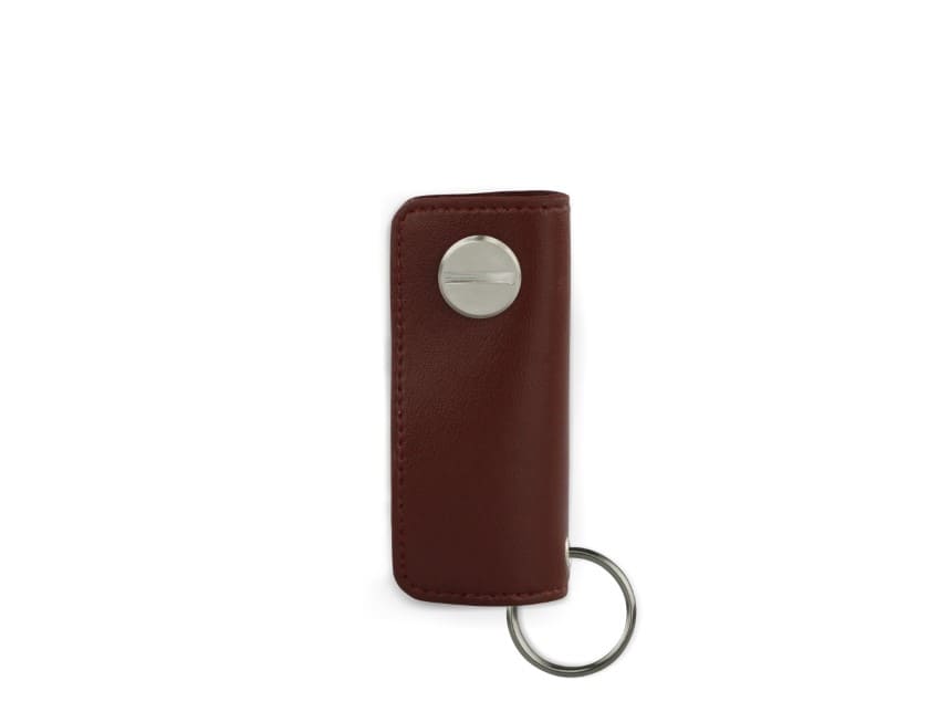 Back view of Lusso Key Holder Vegan in Cactus Burgundy with with a key holder ring.