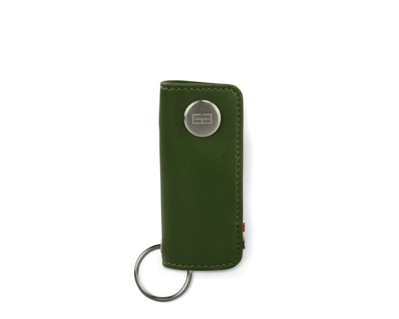 Front view of Lusso Key Holder Vegan in Cactus Green with with a key holder ring.