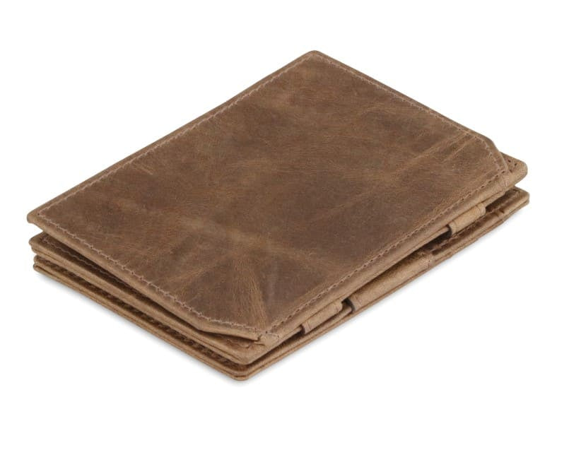 Back view of the Essenziale Magic Coin Wallet Brushed in Brushed Brown.