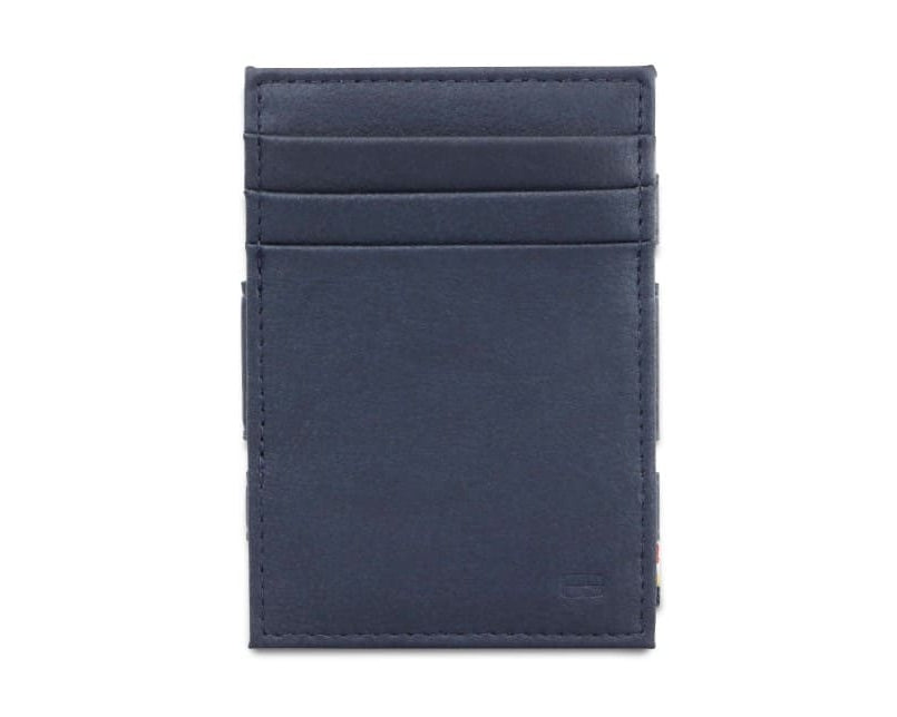 Front view of the Essenziale Magic Coin Wallet Vegan in Cactus Blue with 3 front pockets for cards.