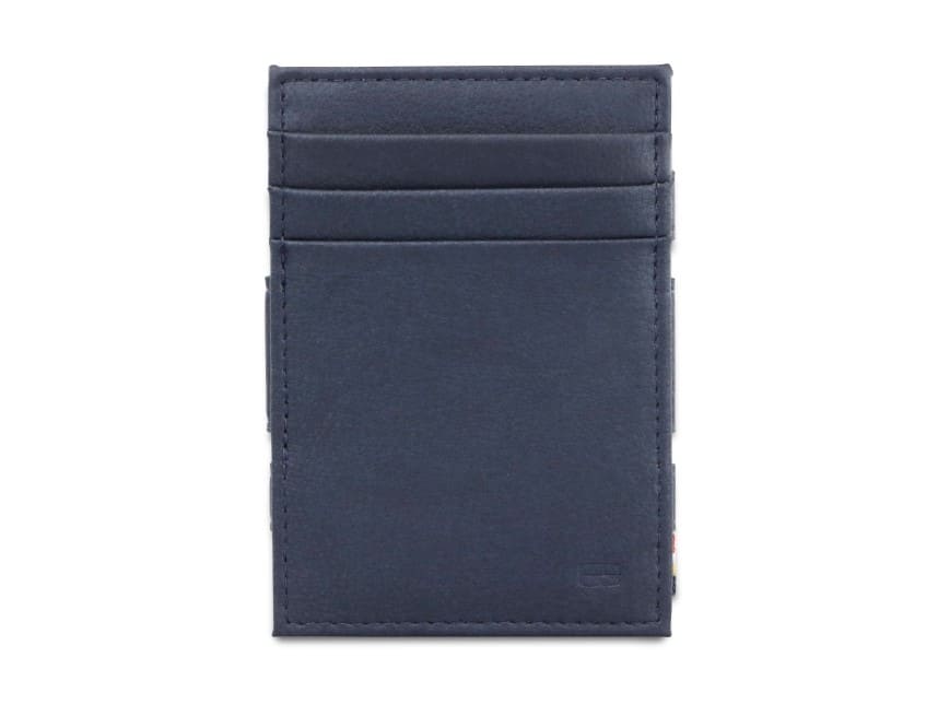 Front view of the Essenziale Magic Coin Wallet Vegan in Cactus Blue with 3 front pockets for cards.